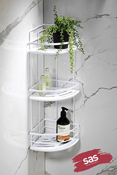 Sas Haus 3-Tier Adhesive Bathroom Corner Shelf – Adjustable Crystal Shelf (Stick-On/Screw-On) White-White