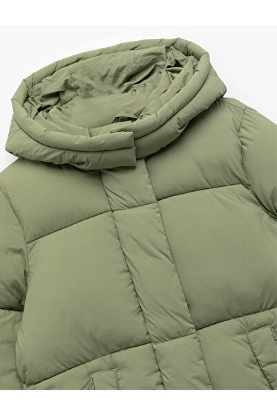 Koton Long Sleeve Pocket Quilted Hooded Long Puffer Coat