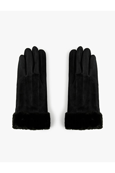 Koton Suede Look Gloves with Faux Fur Detail