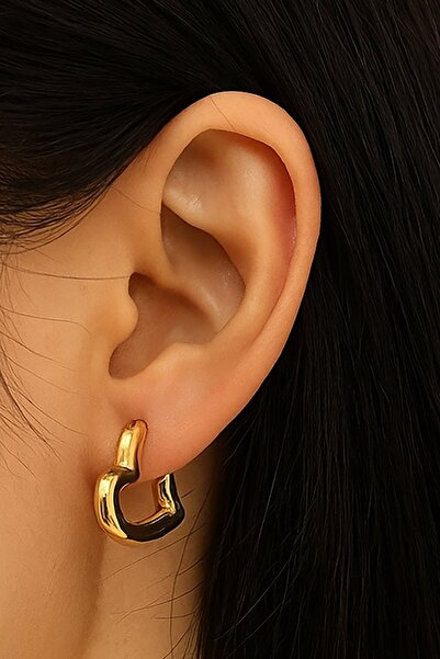 TAKIŞTIR أقراط من الفولاذ على شكل قلب ذهبي اللون (زوج)