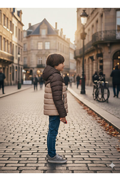 ASG TEKSTİL Boy's Brown Beige Color Windproof Zippered Pocket Coat