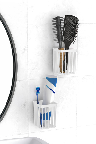 ATA HOME Σετ με 2 αυτοκόλλητες θήκες για οδοντόβουρτσα, οργανωτής για χτένες μαλλιών, οργανωτής μπάνιου, ράφι μπάνιου