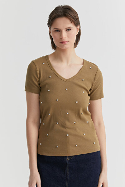 PAULMARK Short Sleeve Stone Detailed Blouse