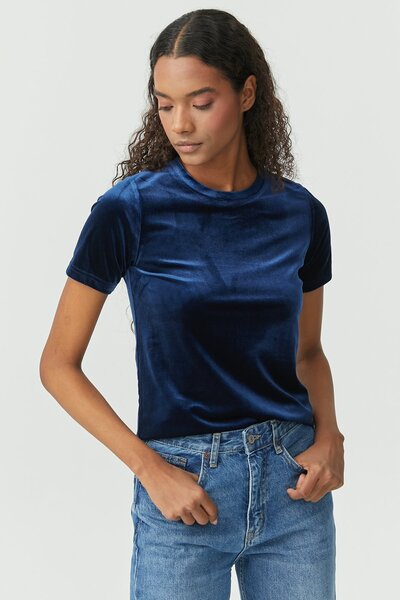 PAULMARK Velvet Short Sleeve Blouse