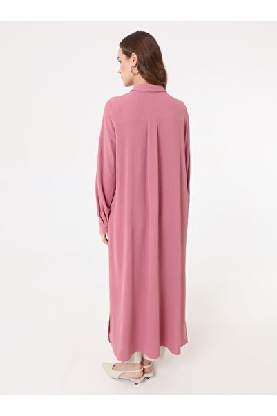 Refka Shirt Collar Long Hijab Tunic - Dark Rose -