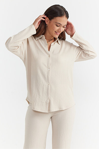 PAULMARK قميص نسائي بأكمام طويلة ذو ملمس مميز