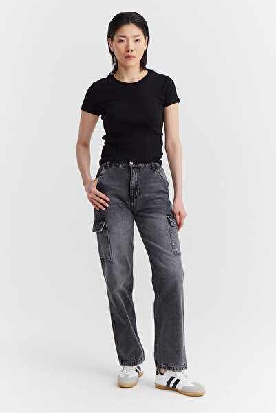 PAULMARK Γυναικείο παντελόνι με ψηλόμεσο ίσιο πόδι πλαϊνή τσέπη τεμαχίων