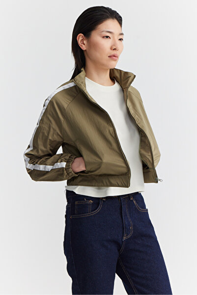 PAULMARK Women's Sleeve Striped Detail Parachute Fabric Thin Short Coat