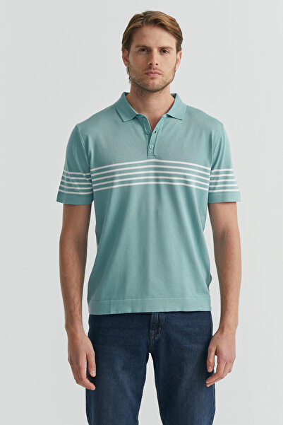 PAULMARK Ανδρικό πλεκτό μπλουζάκι με ριγέ γιακά πόλο