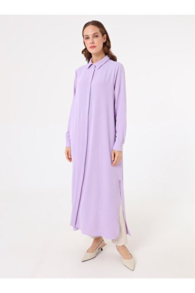 Refka Shirt Collar Long Hijab Tunic - Lilac -