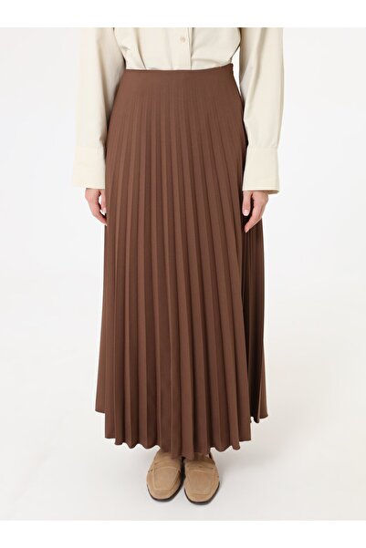 Refka Crepe Fabric Pleated Classic Skirt - Bitter Brown -