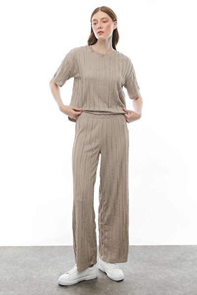 PAULMARK Elastic Waist Trousers with Stitching Detail