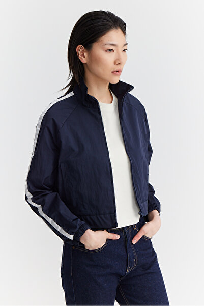 PAULMARK Women's Sleeve Striped Detail Parachute Fabric Thin Short Coat