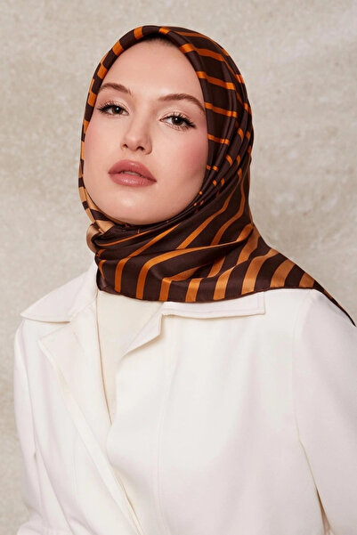 Levidor Striped Twill Silk Scarf-Brown