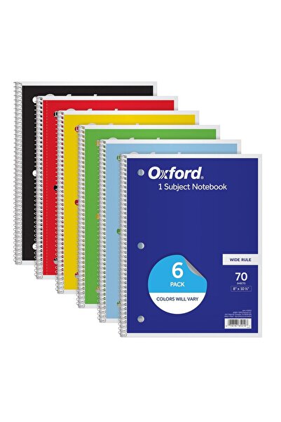 Oxford دفتر ملاحظات حلزوني، مجموعة من 6 دفاتر، موضوع واحد، مسطر عريض، 20.32×2...