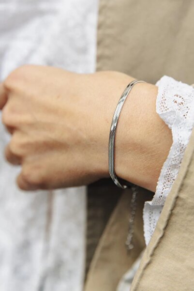 Takı Dükkanı Italian Flat Snake Fish Scale Model Unisex Stainless Steel Bracelet Scb25B-2