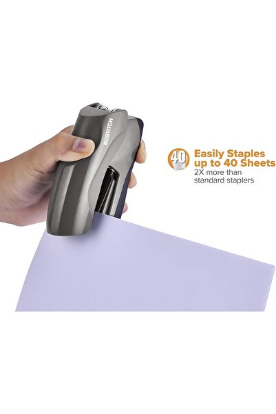 Bostitch Heavy Duty Stapler, 40-Sheet Jam-Free, Half-Strip, Small Gray