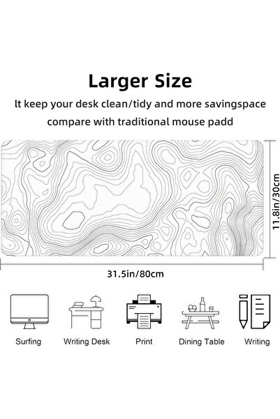 Generic BZU Large White Mouse Pad 80×30 cm, 3mm Non-Slip with Stitched Edge
