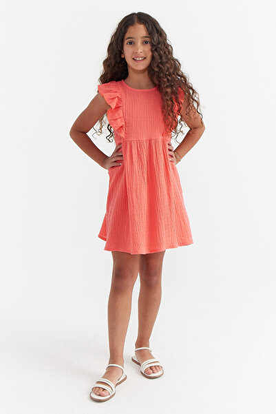 PAULMARK Girl's Textured Dress with Ruffle Detail on the Sleeves