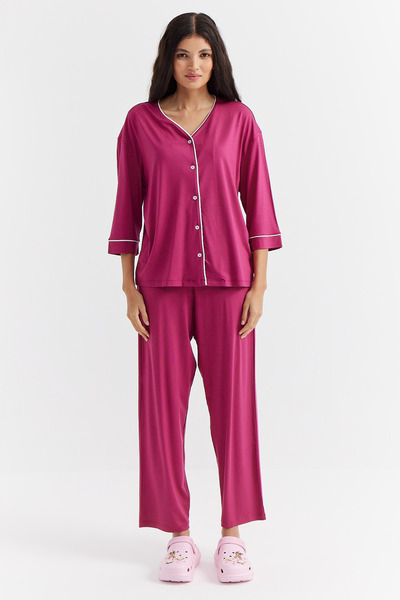 PAULMARK Γυναικείο σετ πιτζάμες με κουμπιά με χαλαρή εφαρμογή