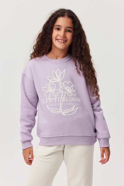 PAULMARK Girl's Çicek Printed Crew Neck Sweat Top