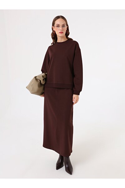 Benin Βασικό Σετ Φούτερ και Μακριά Φούστα - Καφέ -