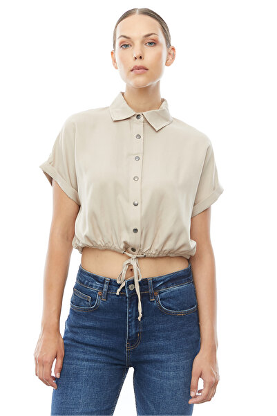 PAULMARK Γυναικείο κοντομάνικο πουκάμισο με κουμπωτά κορδόνια