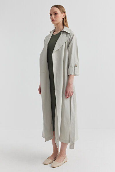 PAULMARK Kadın Kırlangıç Yaka Kemerli Trençkot