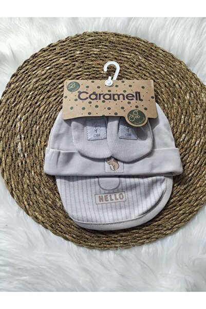 mayakids طقم قفازات وقبعة ومريلة للأطفال بنمط حيوانات كراميل باللون الرمادي