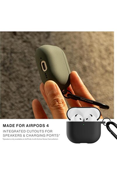 Native Union Active Case for AirPods 4 (Black) – Silky Smooth Matte Silicone Case with Clip