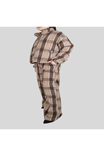 MQ Women's plaid set: jacket with front zipper and long pants