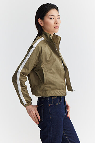 PAULMARK Women's Sleeve Striped Detail Parachute Fabric Thin Short Coat