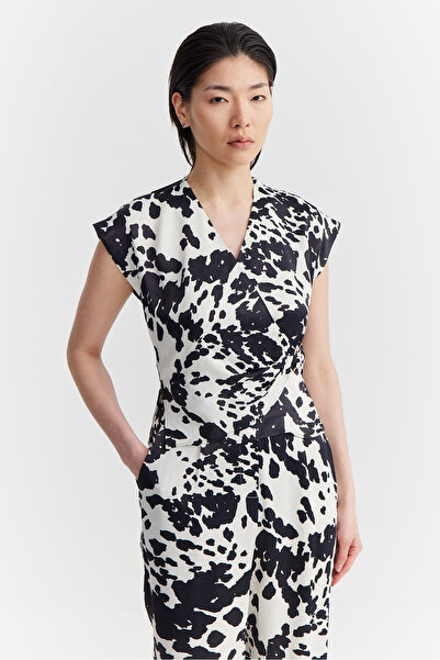 PAULMARK Γυναικεία μπλούζα με μοτίβο με λεπτομέρεια με αγκράφα στη μέση