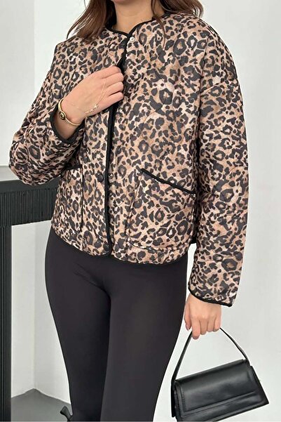 shop Leopar Desenli Kapitone Ceket