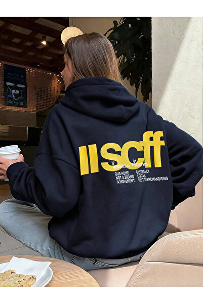 LAMASTRE SCFF Baskılı Oversize Kapüşonlu Sweatshirt - Laclivert Baskılı Oversize