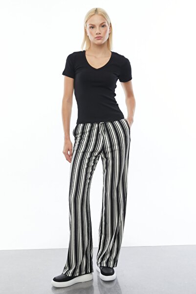 PAULMARK بنطلون مخطط بحزام عند الخصر