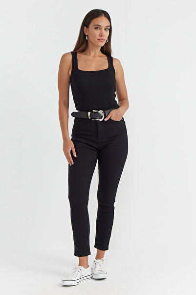 PAULMARK Pantaloni de damă talie înaltă din denim până la gleznă