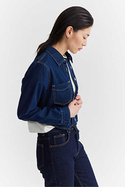 PAULMARK Γυναικείο κοντό τζιν πουκάμισο με τσέπες