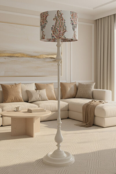 APCASADECOR Şal Desen Bej Metal Ayak Lambader