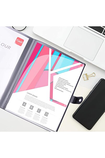 Cesil 10-Pocket A4 Project File Folder with Snap Closure (Black)