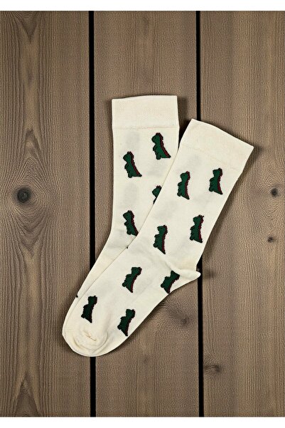 GSocks Ekru Dinozor Desenli Renkli Çorap