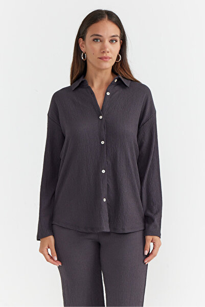 PAULMARK قميص نسائي بأكمام طويلة ذو ملمس مميز