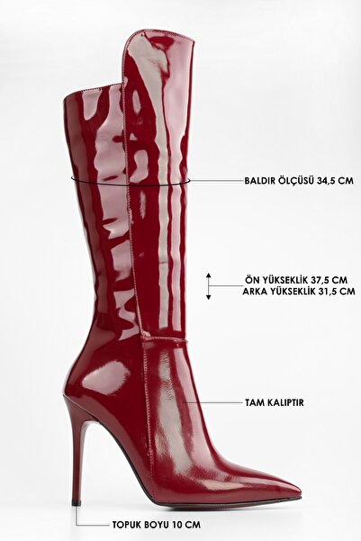 Shoeberry Women's Gloss Burgundy Patent Leather Boots