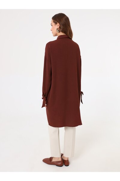 Refka Tunic with Cuff Tie Detail and Pockets - Bitter Brown -