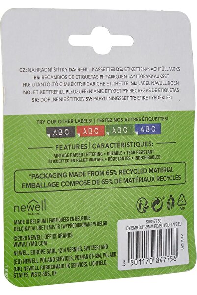 Dymo شريط النقش 9 مم × 3 م، عبوة من 3 قطع (V150190)، أبيض