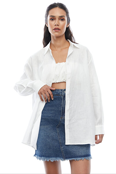 PAULMARK Women's Buttoned Hem Linen Shirt