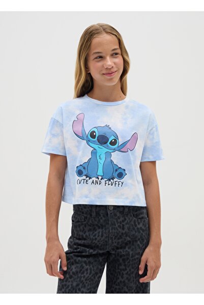 Ovs Girls' pure cotton sky blue t-shirt, regular fit