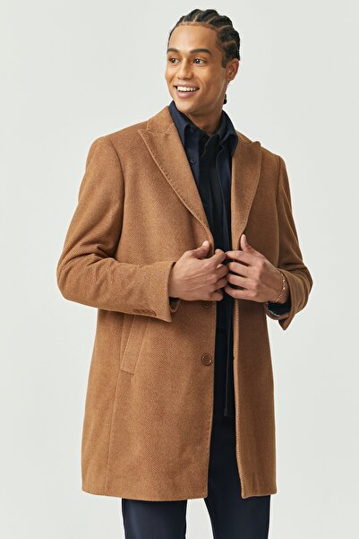 PAULMARK Ανδρικό παλτό με υφή με γιακά χελιδονοουράς