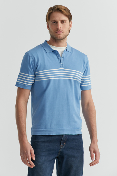 PAULMARK Ανδρικό πλεκτό μπλουζάκι με ριγέ γιακά πόλο