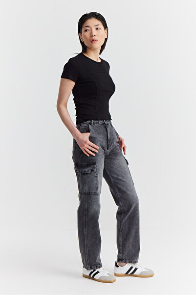 PAULMARK Γυναικείο παντελόνι με ψηλόμεσο ίσιο πόδι πλαϊνή τσέπη τεμαχίων